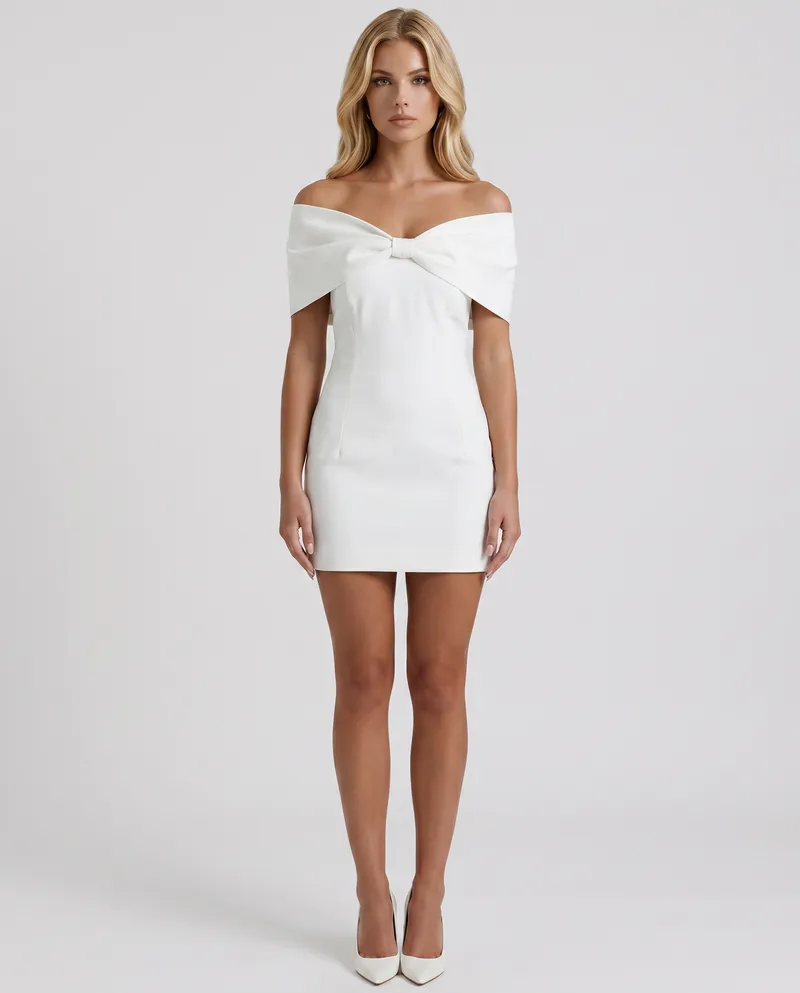 Rebecca Bow Mini Dress - White