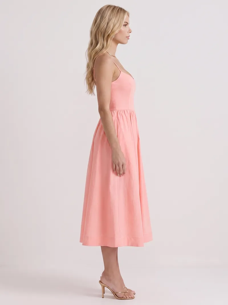 Birdie Flare Midi Dress - Pink