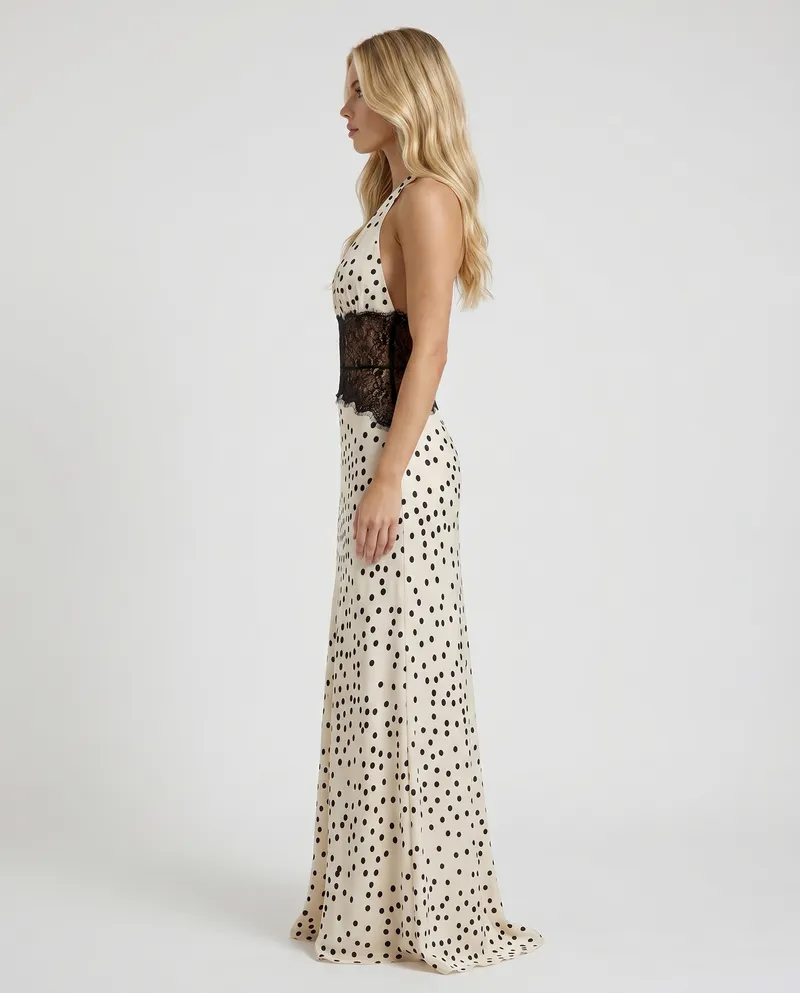 Dina Lace Maxi Dress - White Polka Dot