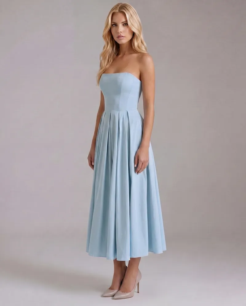 Juliana Strapless Midi Dress - Blue