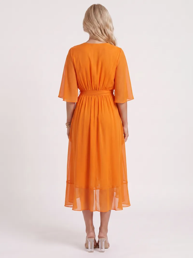 Lucienne Wrap Midi Dress - Orange