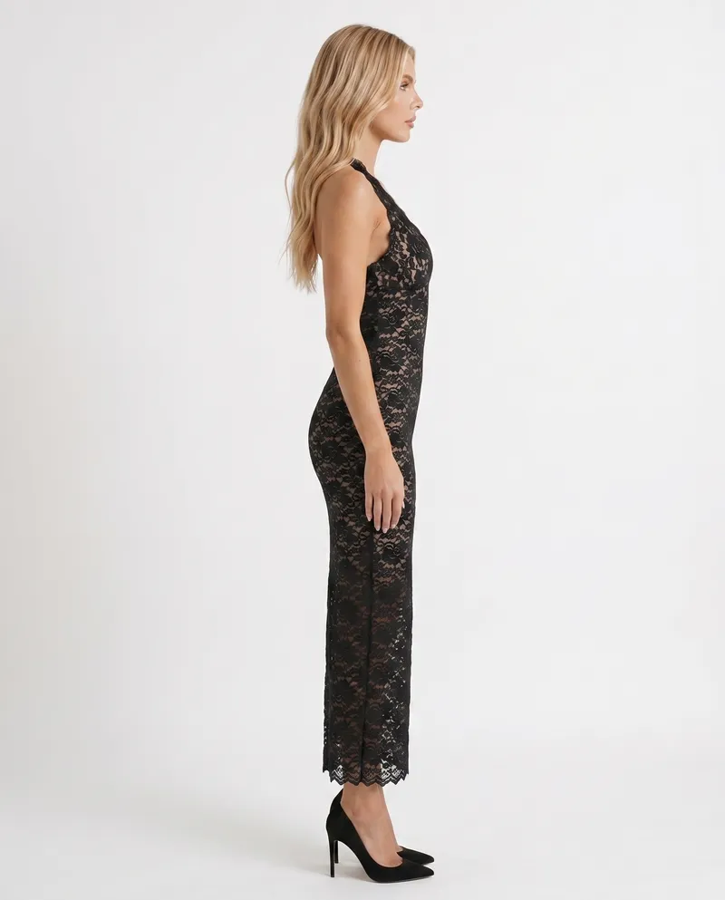 Liliana Scallop Maxi Dress - Black
