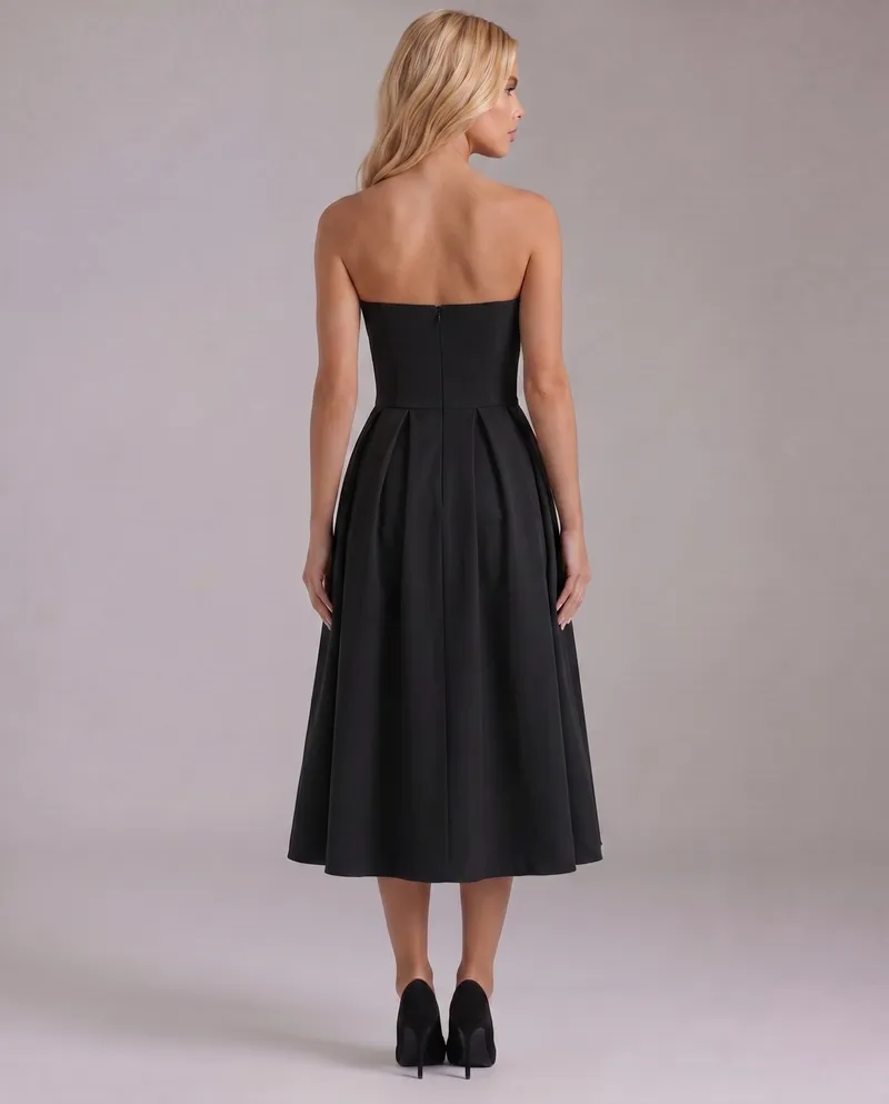 Juliana Strapless Midi Dress - Black
