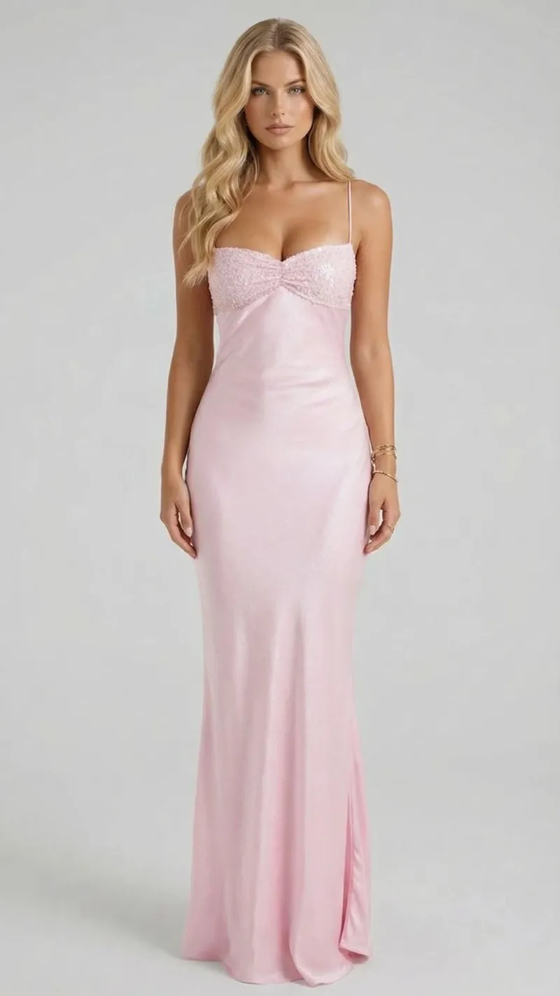 Jade Sequin Maxi Dress- Pink
