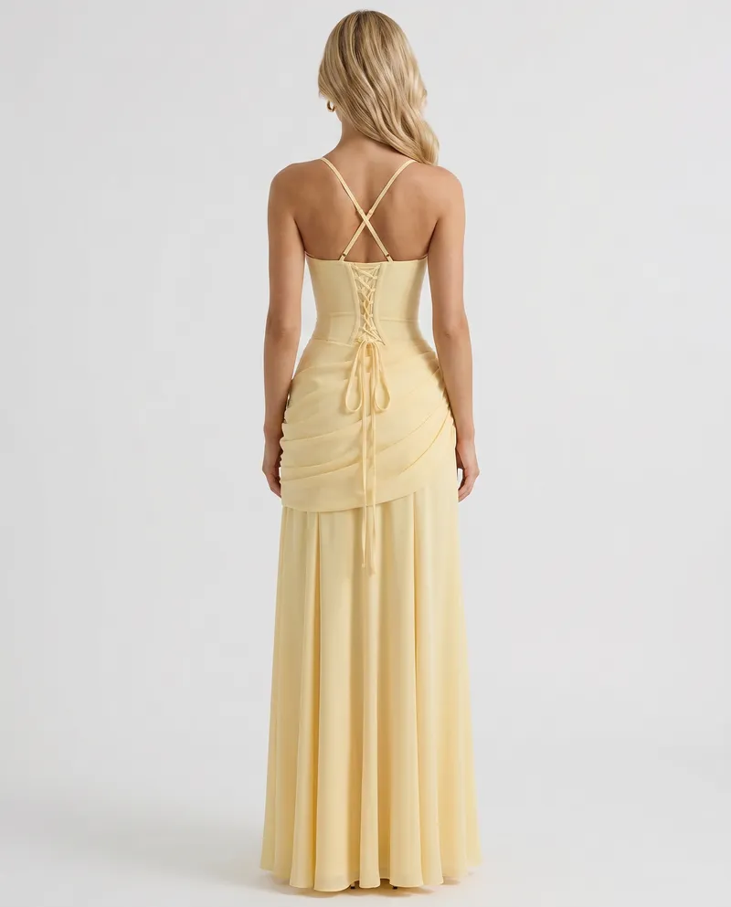 Charlotte Ruched Maxi Dress - Yellow
