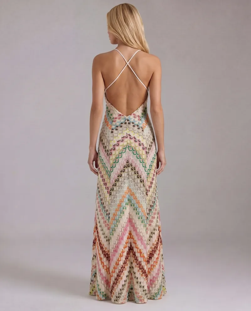 Phoebe Boho Crochet Maxi Dress - Multicolor