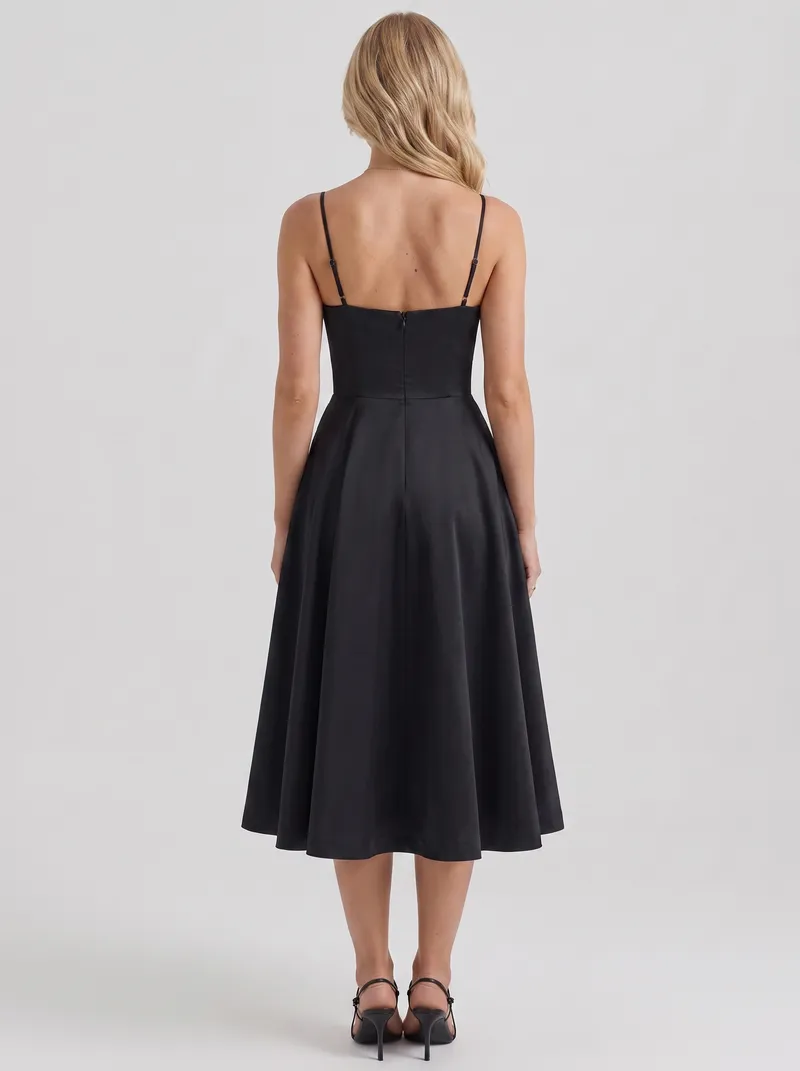 Estelle Sweetheart Corset Midi Dress - Black