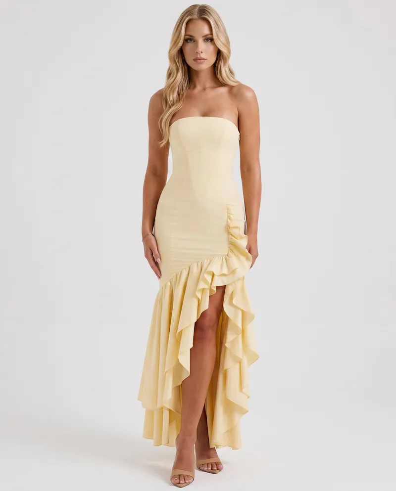 Eloise Ruffle Maxi Dress - Lemon
