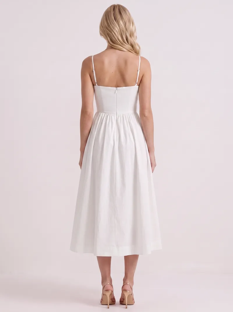 Birdie Flare Midi Dress - White