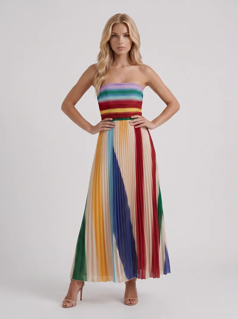 Adeline Pleated Maxi Dress - Multicolor