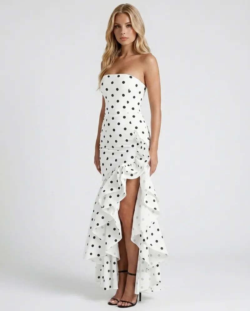 Eloise Ruffle Maxi Dress - Black Polka Dot