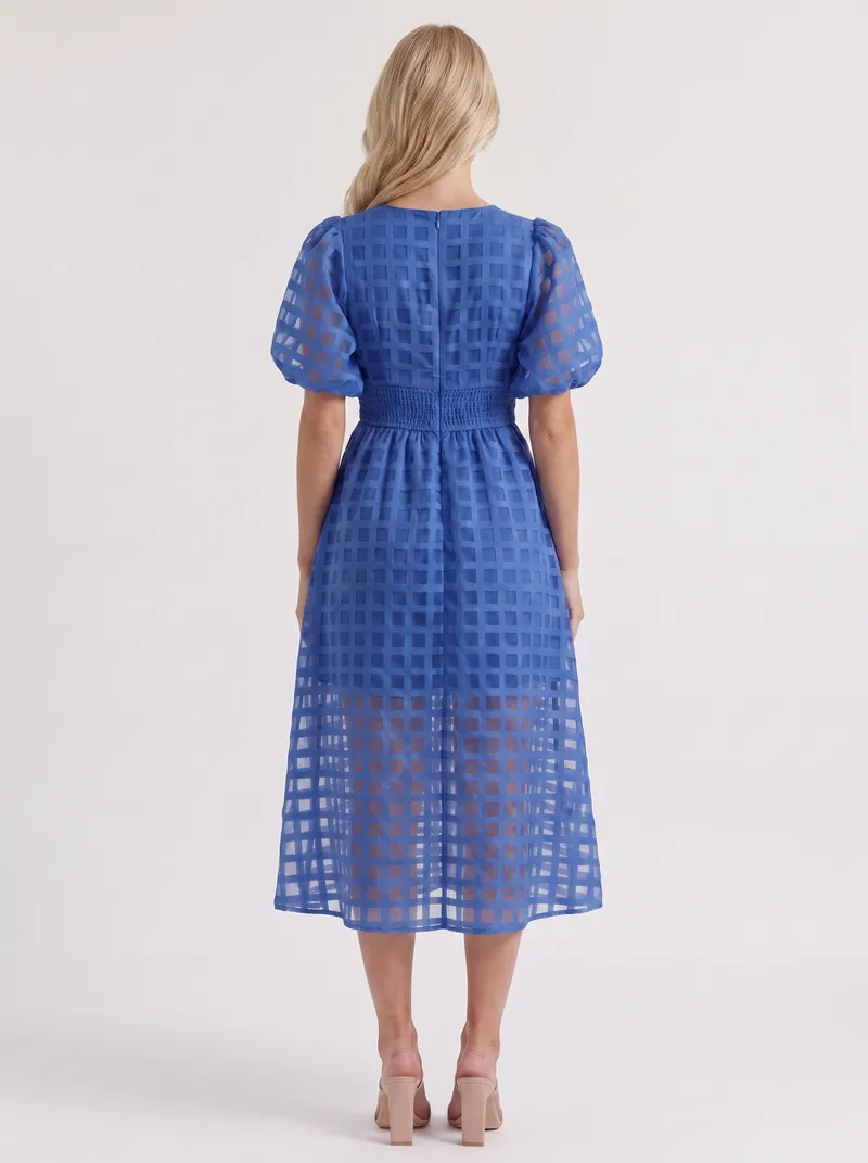 Colette Windowpane Midi Dress - Blue