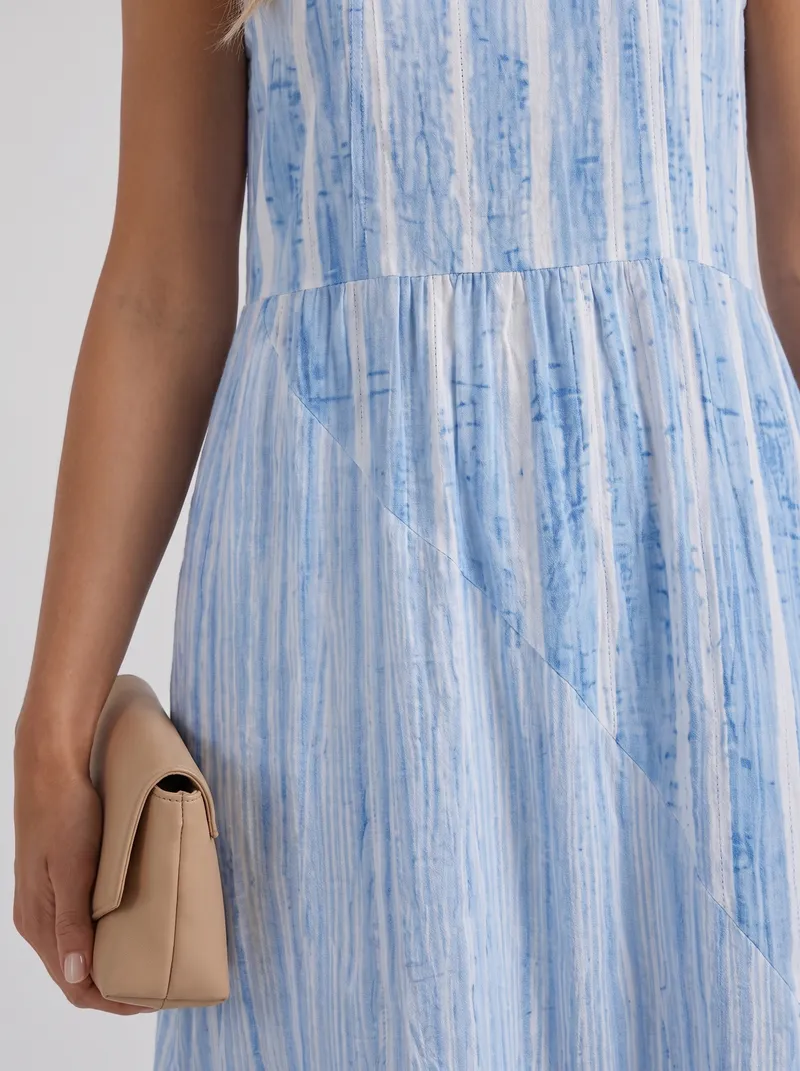 Elara Printed Midi Dress - Blue Stripe