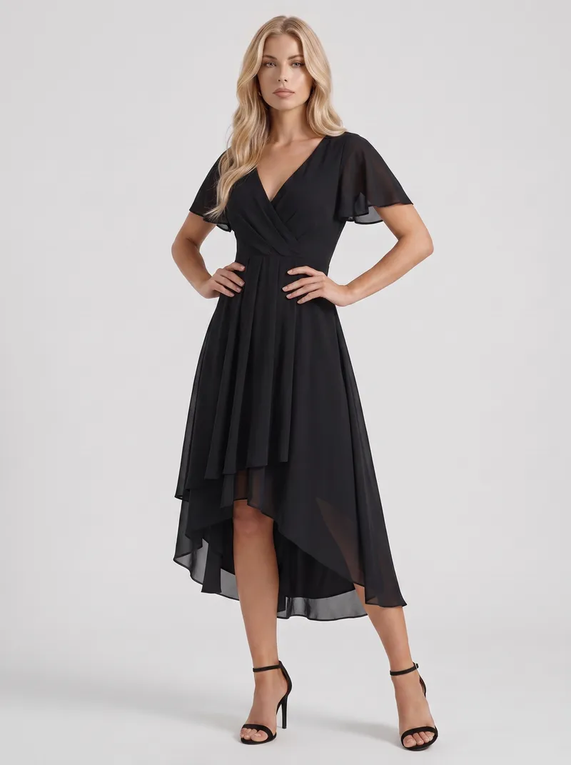 Calliope Ruffle Midi Dress - Black