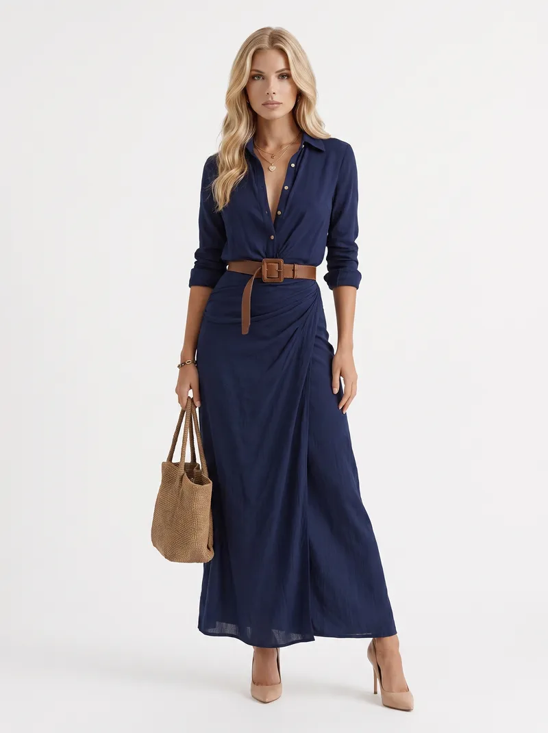 Hadley Collared Maxi Dress - Navy