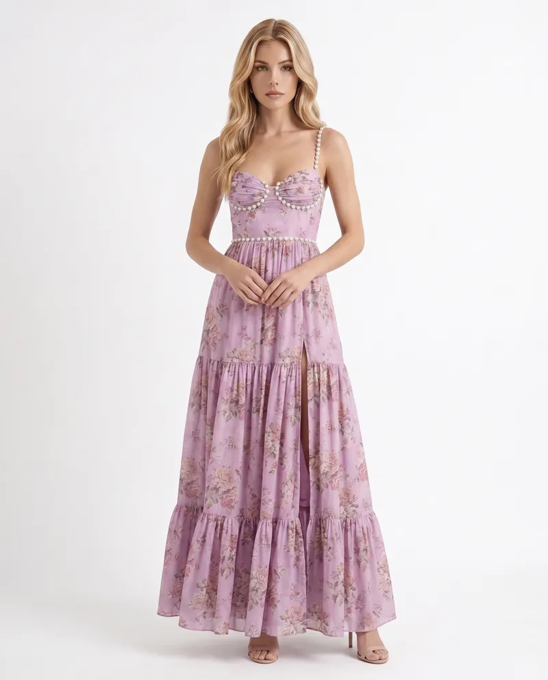Bianca Ruffle Maxi Dress - Rose Garden