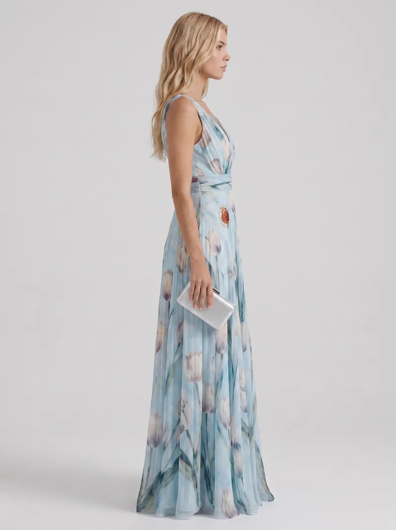 Fleur Floral Maxi Dress - Sky Blue