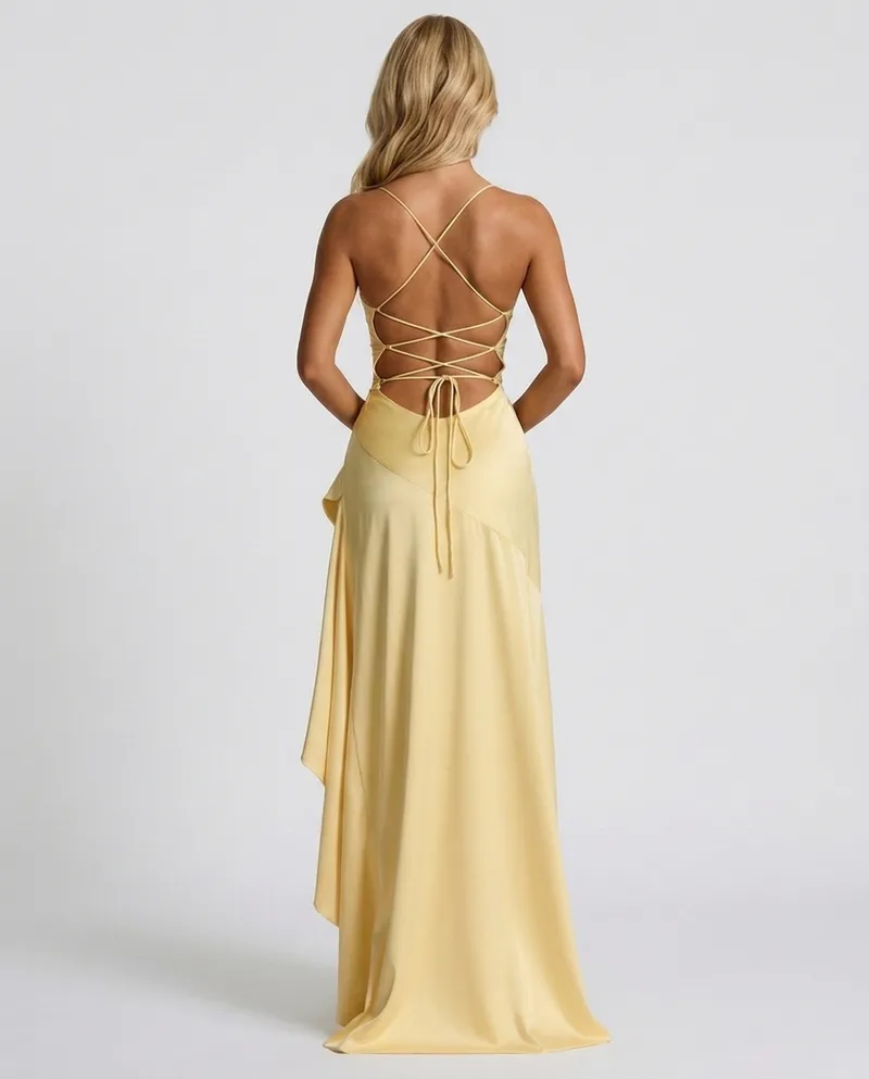 Rosalie Cowl Maxi Dress - Lemon
