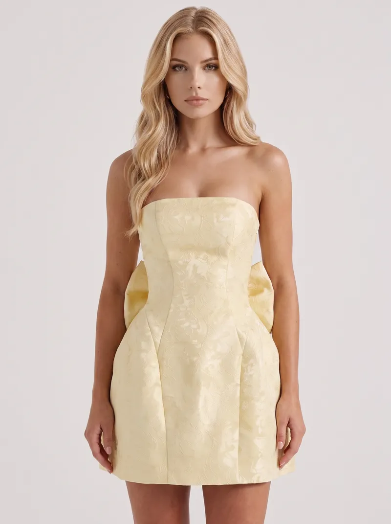 Eleonora Bow Mini Dress - Lemon