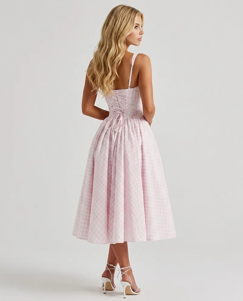 Sherrie Gingham Midi Dress - Blush