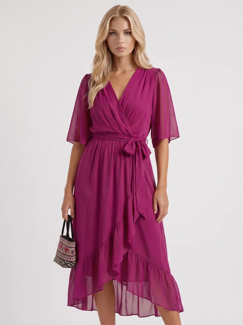 Lucienne Wrap Midi Dress - Dark Purple