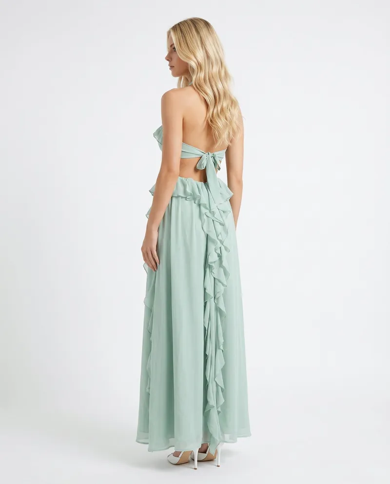 Roselyn Floral Ruffle Cutout Maxi Dress - Green
