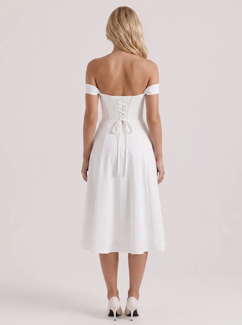 Astra Corset Midi Dress - White