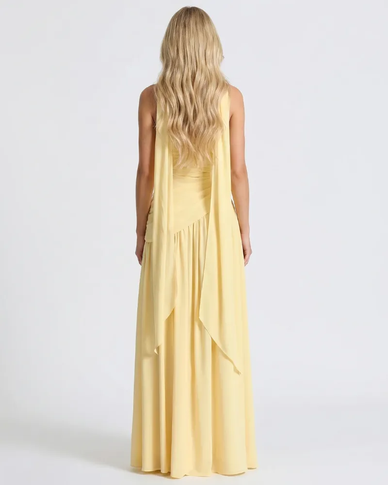 Genevieve Strapless Asymmetric Maxi Dress - Yellow
