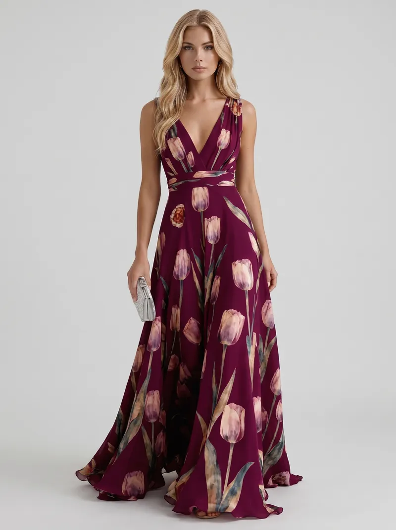 Fleur Floral Maxi Dress - Burgundy