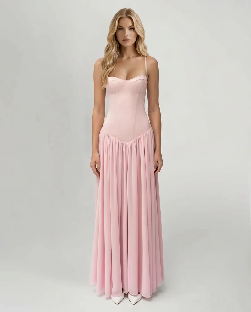 Rosa Corset Maxi Dress - Pink