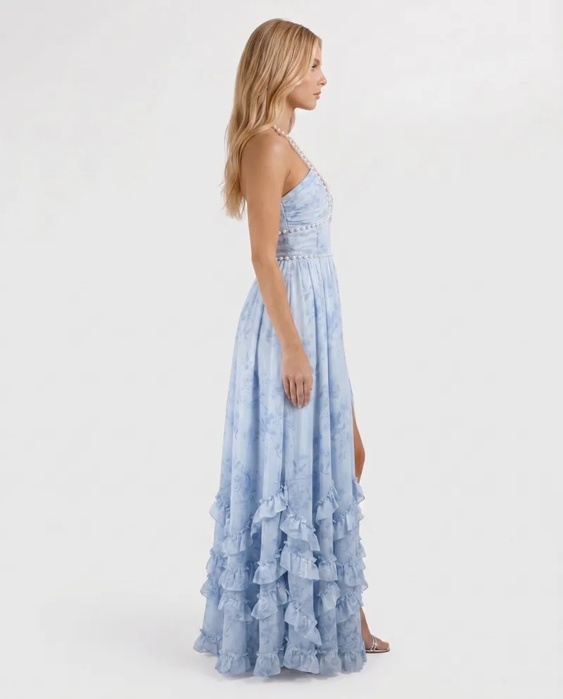 Bianca Ruffle Maxi Dress - Sky Whisper