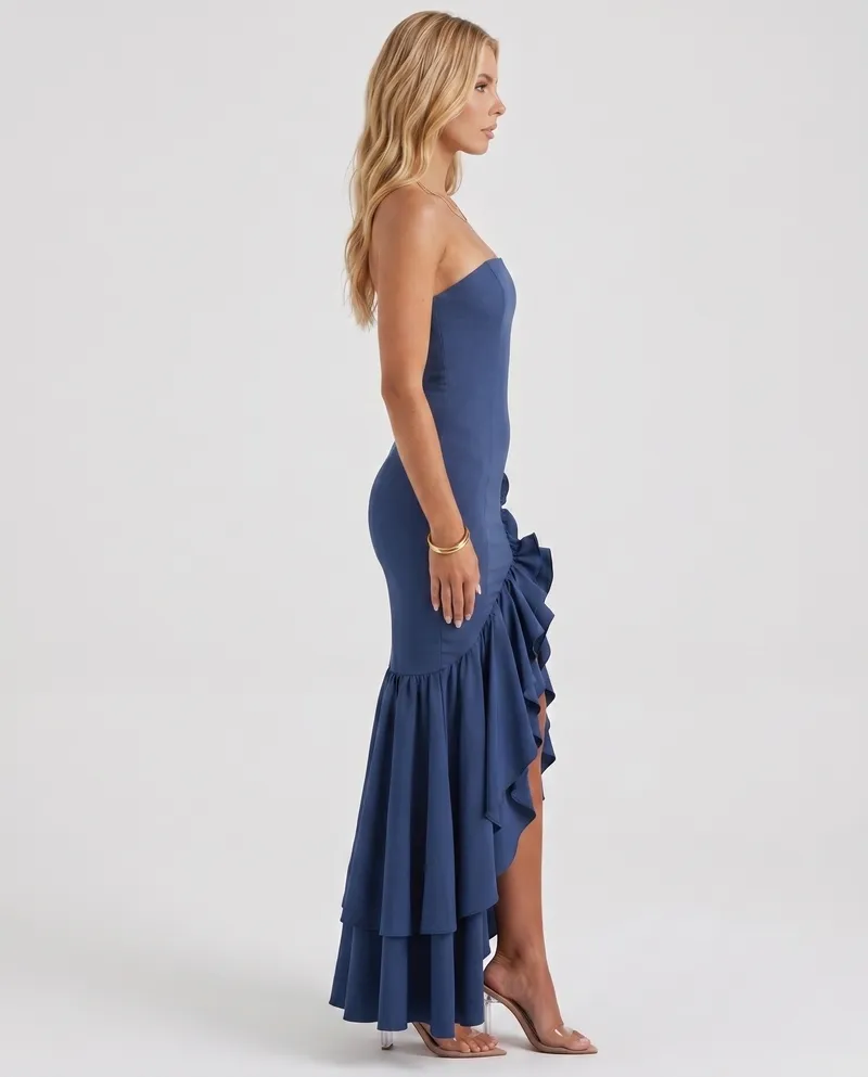 Eloise Ruffle Maxi Dress - Navy