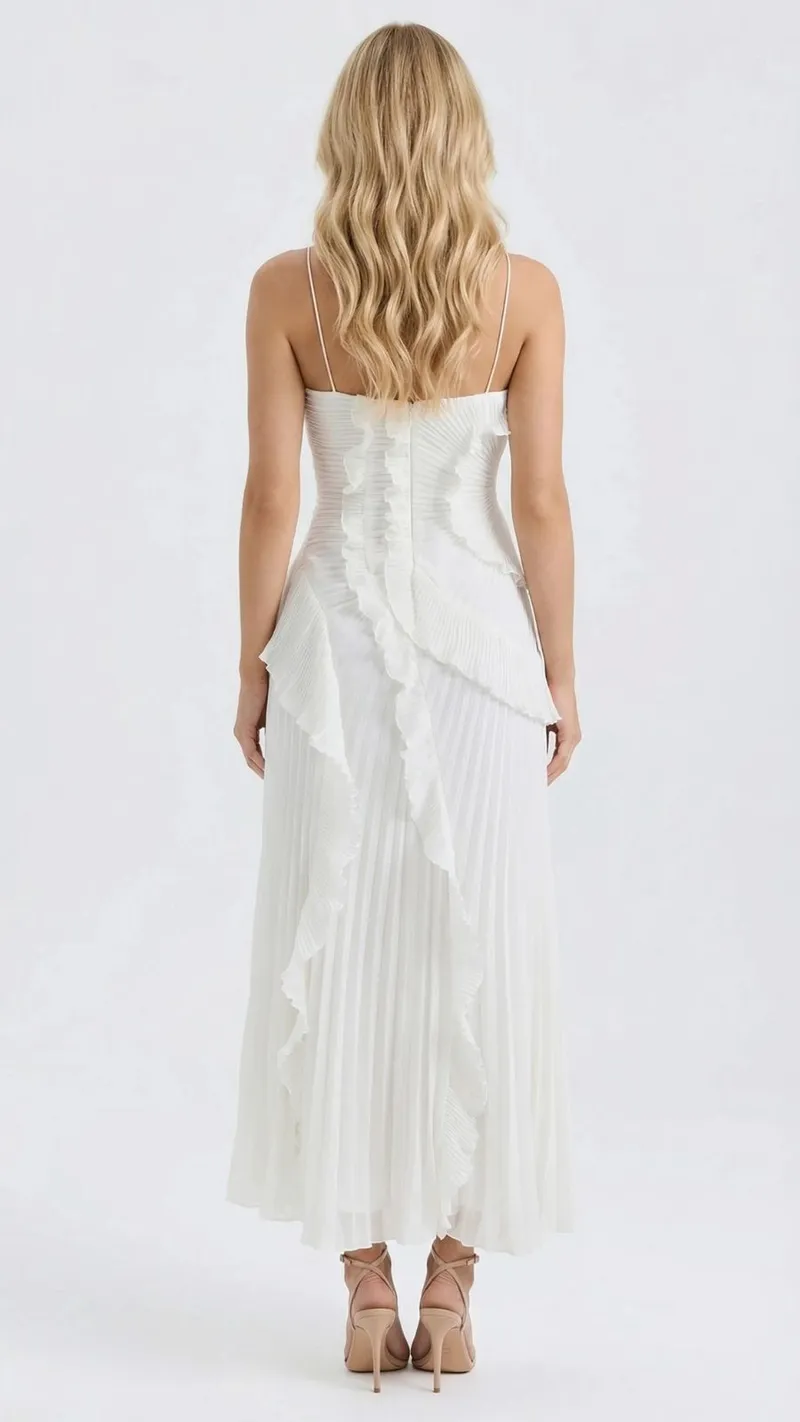 Nathalie Ruffle Maxi Dress - White