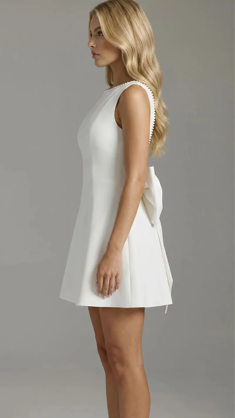 Jocelyn Backless Pearl Mini Dress - White