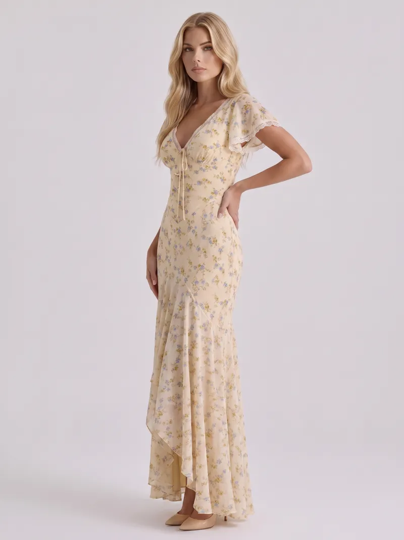 Genevieve Flutter Maxi Dress - Lemon