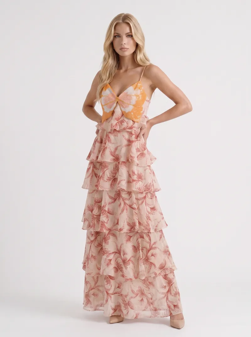 Marielle Butterfly Maxi Dress - Brown