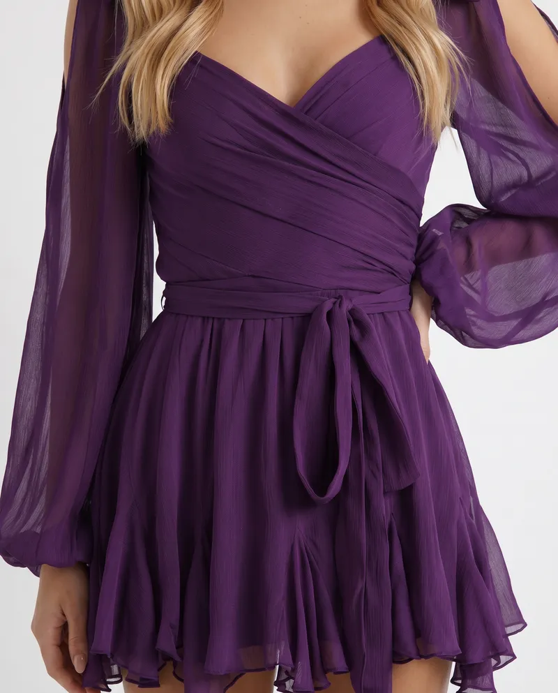 Elda Ruffle Mini Dress - Purple