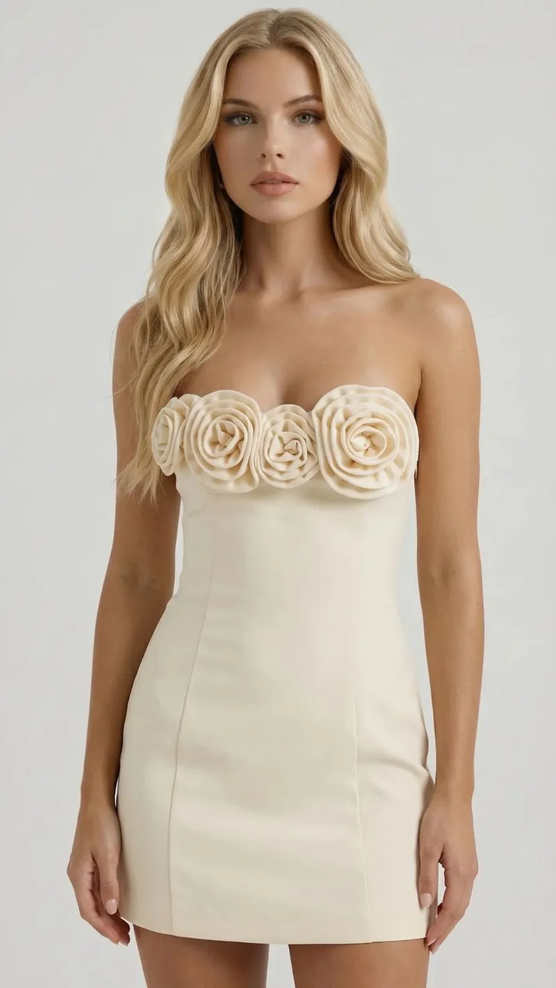 Hailey Strapless Rose Mini Dress - Yellow