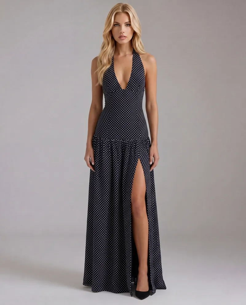 Margot Polka Dot Halter Mini Dress - Black