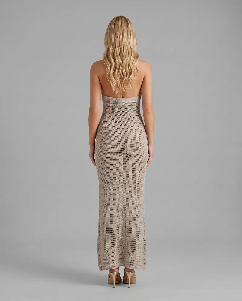 Kyla Crochet Halter Maxi Dress - Grey