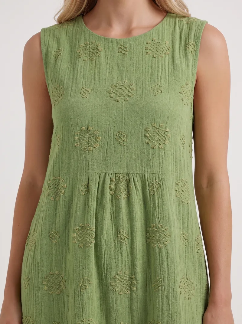 Elin Embroidered Midi Dress - Green