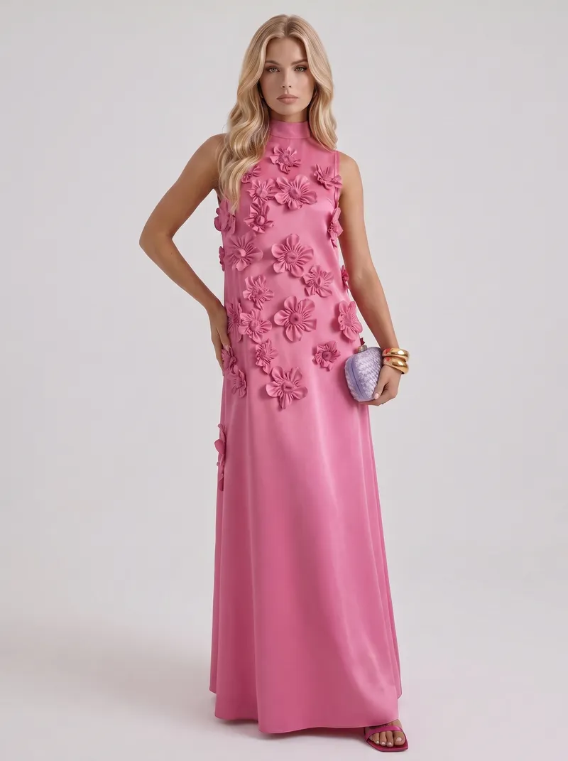 Rosalie Applique Maxi Dress - Dark Pink