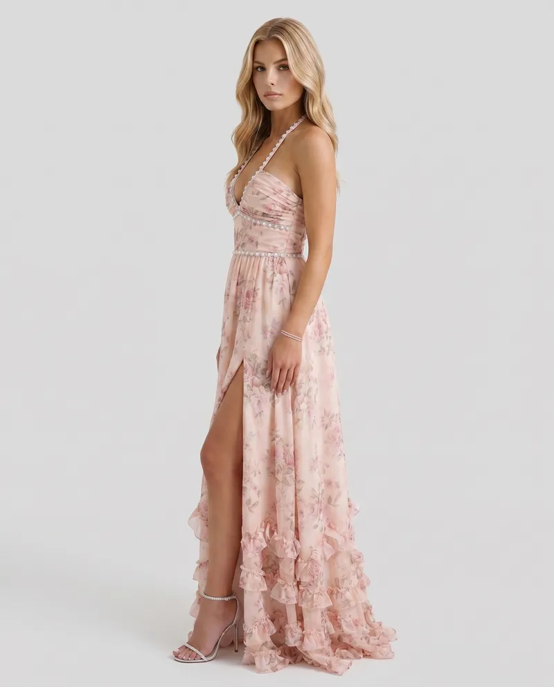 Bianca Ruffle Maxi Dress - Pink