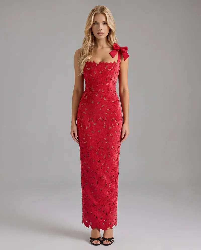 Milena Draped Maxi Dress - Red