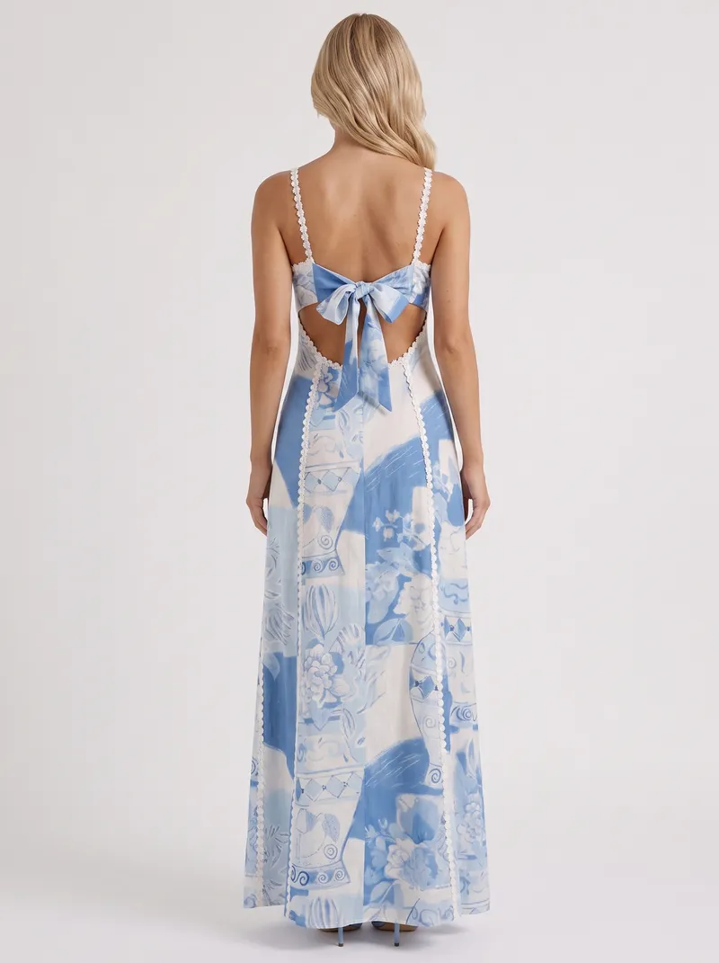 Bonnie Bow Maxi Dress - Blue