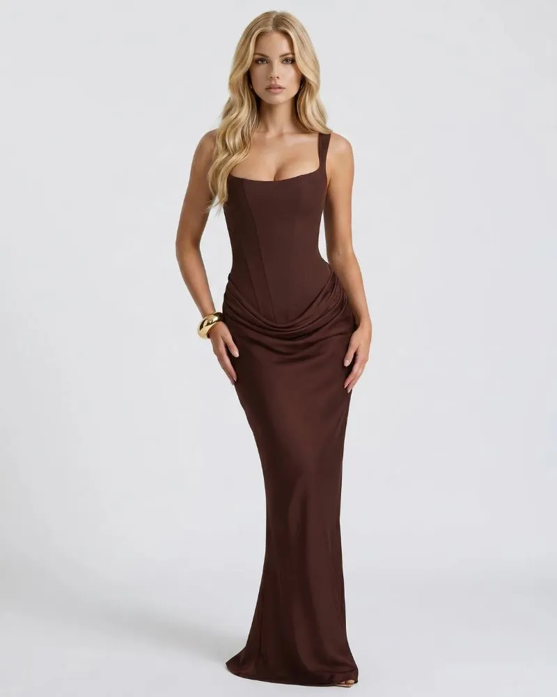 Cerene Corset Maxi Dress - Brown