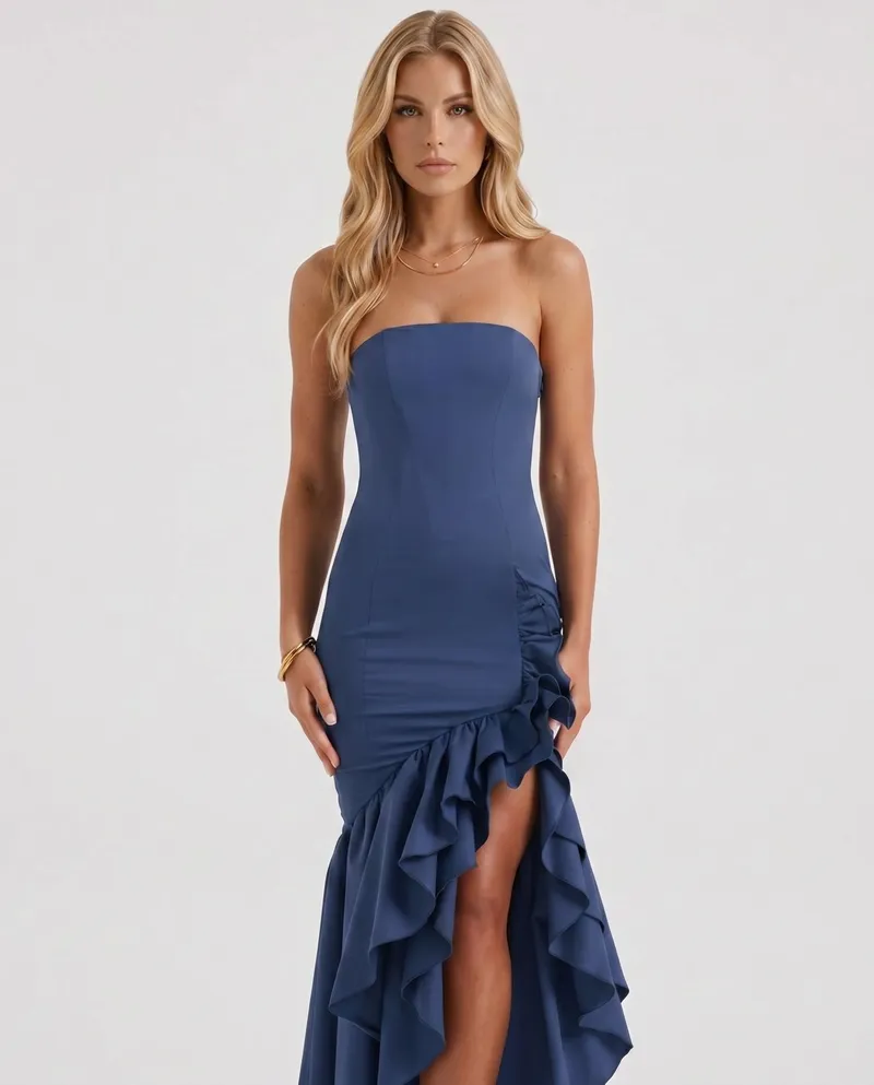 Eloise Ruffle Maxi Dress - Navy