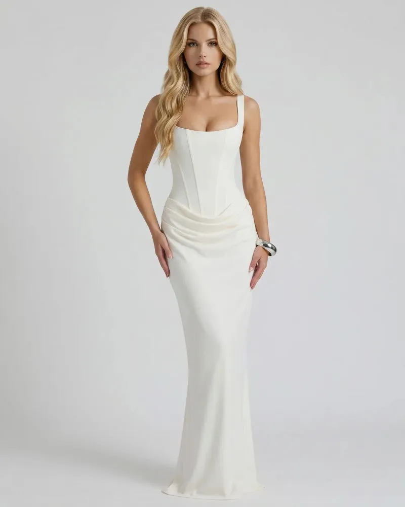 Cerene Corset Maxi Dress - White