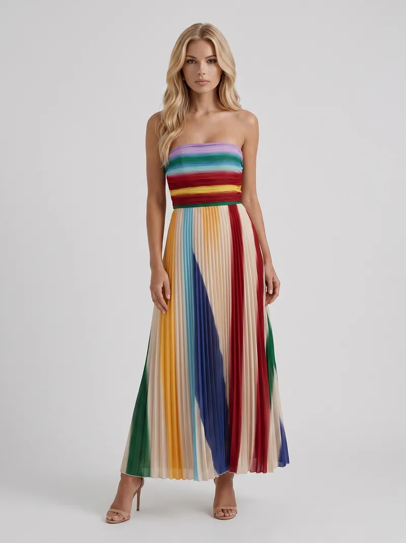 Adeline Pleated Maxi Dress - Multicolor