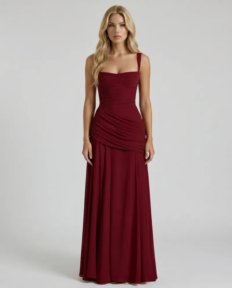 Charlotte Ruched Maxi Dress - Burgundy